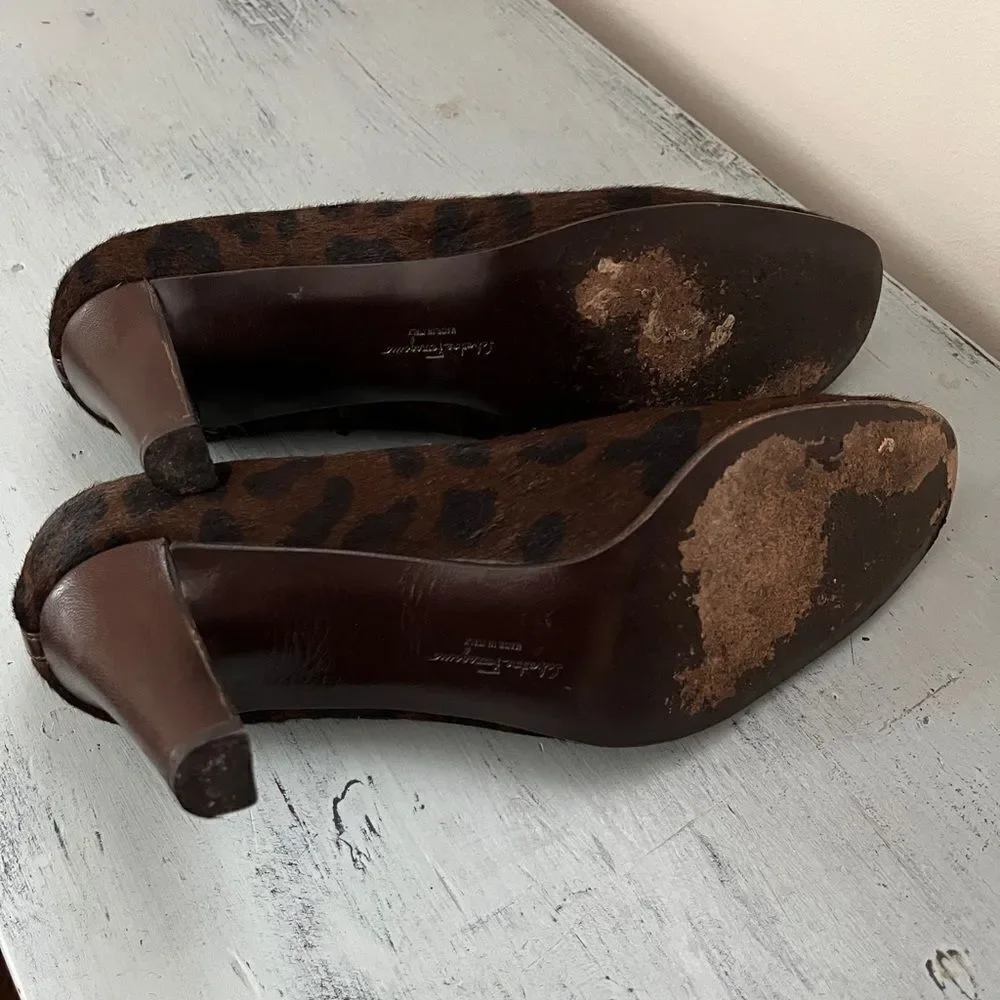 Salvatore Ferragamo Calf Hair Leopard Heels | Size 9